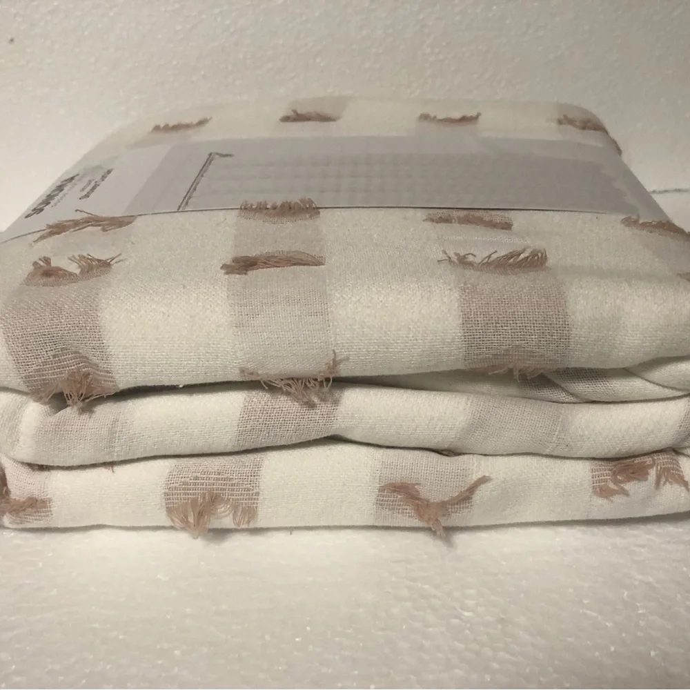 Sonoma Cream and Tan Striped With Frayed Edges Textured Shower Curtain